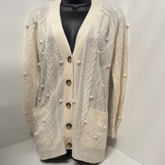 AQUA 100% Cashmere Cable Knit Fisherman Cardigan - 100% Exclusive - Picture 2 of 7